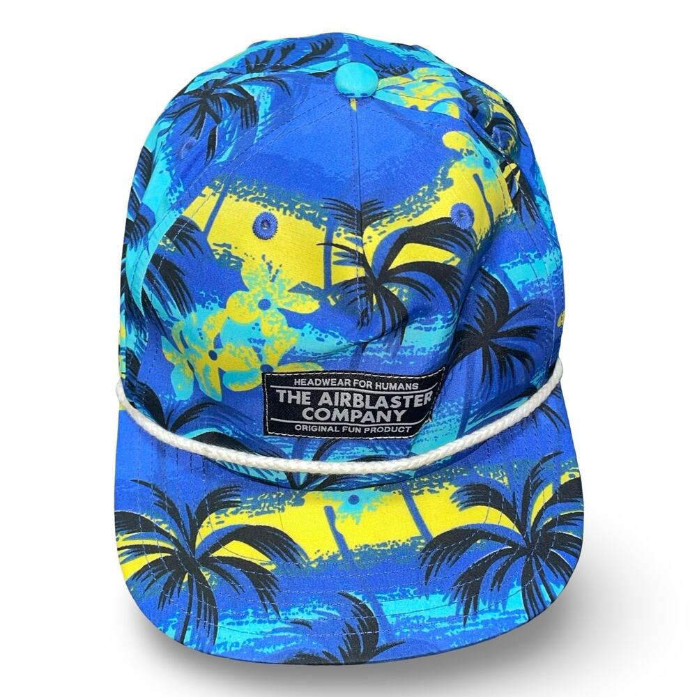 Airblaster Company Hawaiian Cap Blue Yellow Tropical Palm Tree Rope Snapback Hat